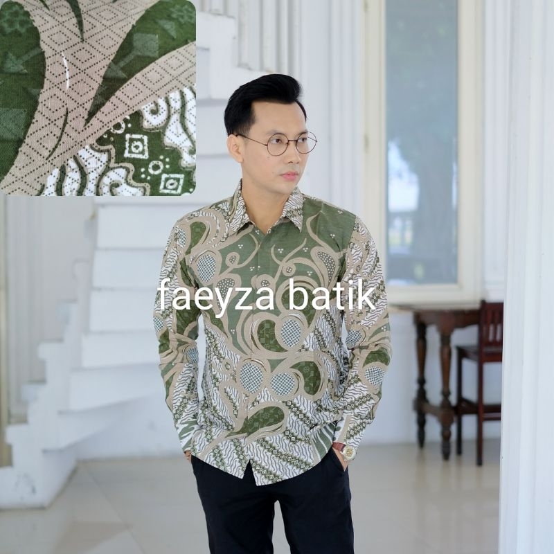 PRIANTA MINT Sage Green Kemeja Batik Pria Warna Mint Green Bahan Katun Halus Motif Parang