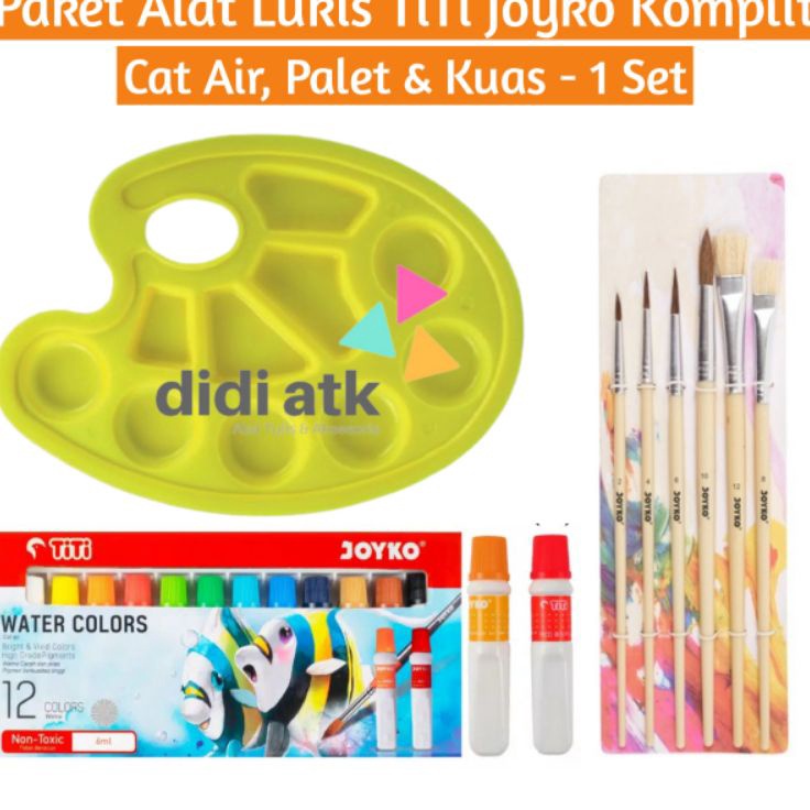 

Paket Alat Lukis Lengkap TiTi Joyko 3 In 1 Cat Air Kuas Palet 1 Set