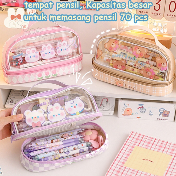 

Terbaru Tempat Pencil Tas Pena Tas Pensil kotak pencil tempat alat tulis Bahan PVC berkapasitas besar dengan stiker