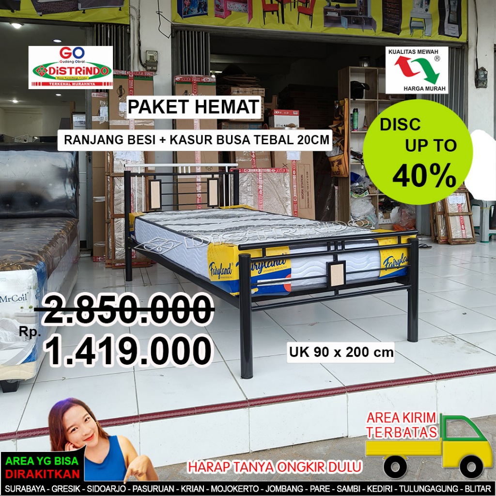 DISTRINDO Paket Hemat Ranjang Besi + Kasur Minimalis