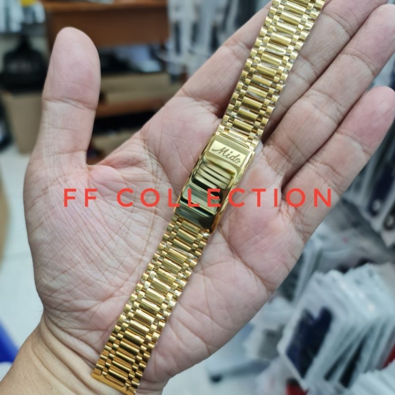 Tali strap rantai Kwalitas ORIGINAL Jam Tangan Rantai Mido Commander Ocean Star Datoday 18 mm Gold  