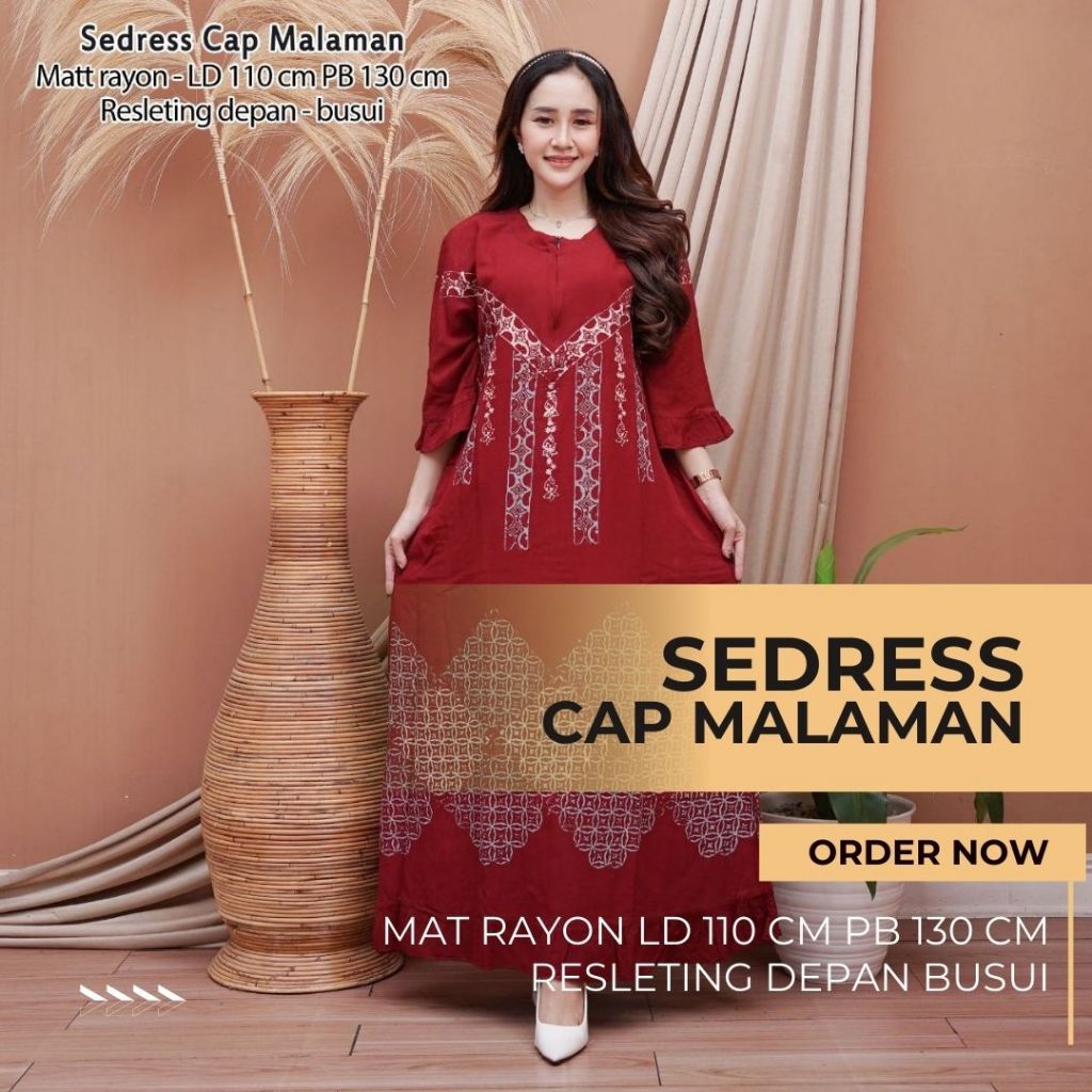 Dress Semata Kaki Murah Daster Panjang Matt Rayon Lengan Rempel Sekdress Tali Samping Busui LD 110