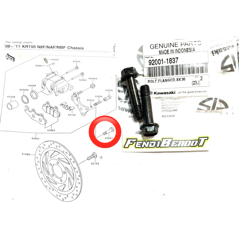 . 1 BUAH BAUT BREKET BRACKET DUDUKAN KALIPER CALIPER DEPAN NINJA R SS RR ORIGINAL 92001-1837