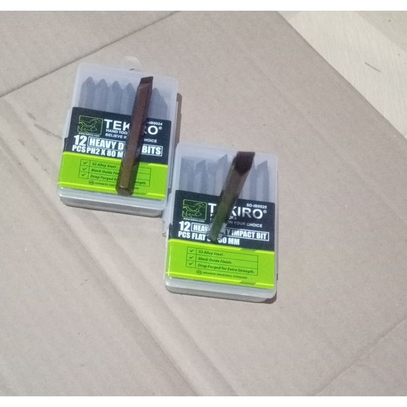 Paket 2 pic dan 1 pic Mata Obeng ketok Tekiro PH2 plus lancip 80 mm, Min 8 x 80 mm, Heavy duty bits