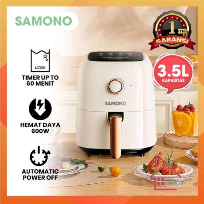 SAMONO Air Fryer 4L Low Watt 600W Timer Knop Menu set Set Timer