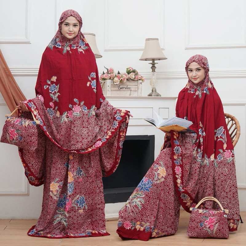 mukena batik encim maroon merah mukena adem dewasa mukena khas pekalongan mukena batik pekalongan mu