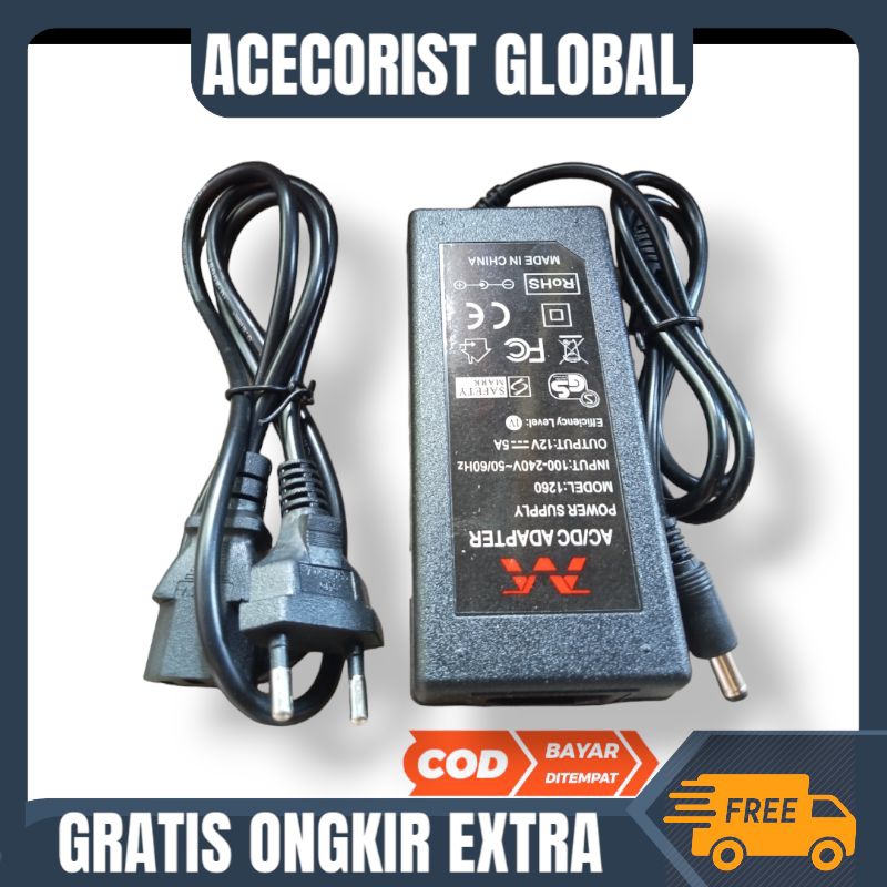 ac dc adaptor 12v 5a tv led juc kualitas bagus