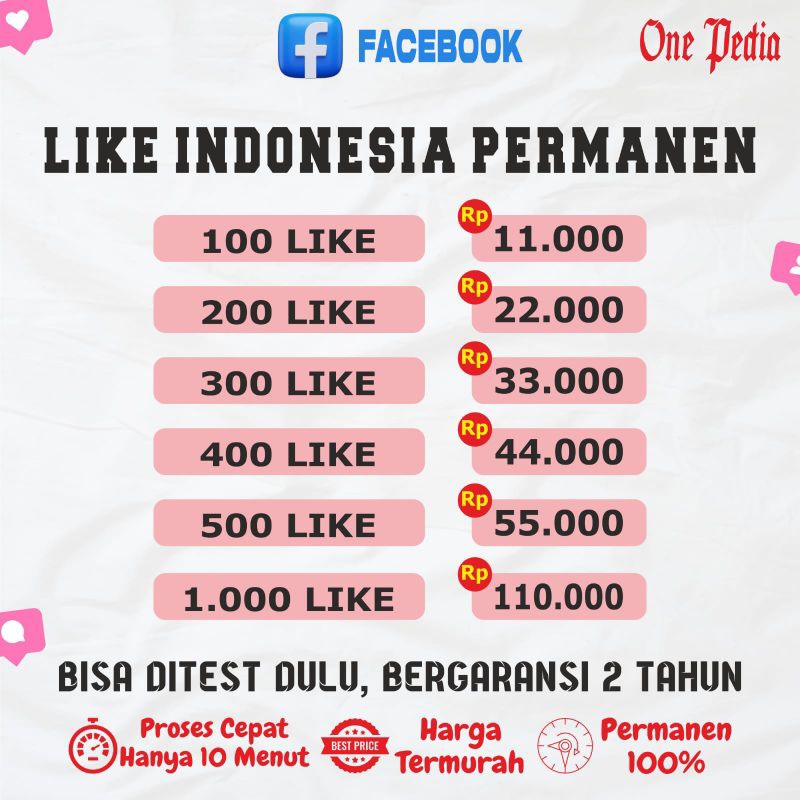 Like Indonesia Facebook Real Aktif Permanen Bisa DiTest Dulu Bergaransi 2 Tahun