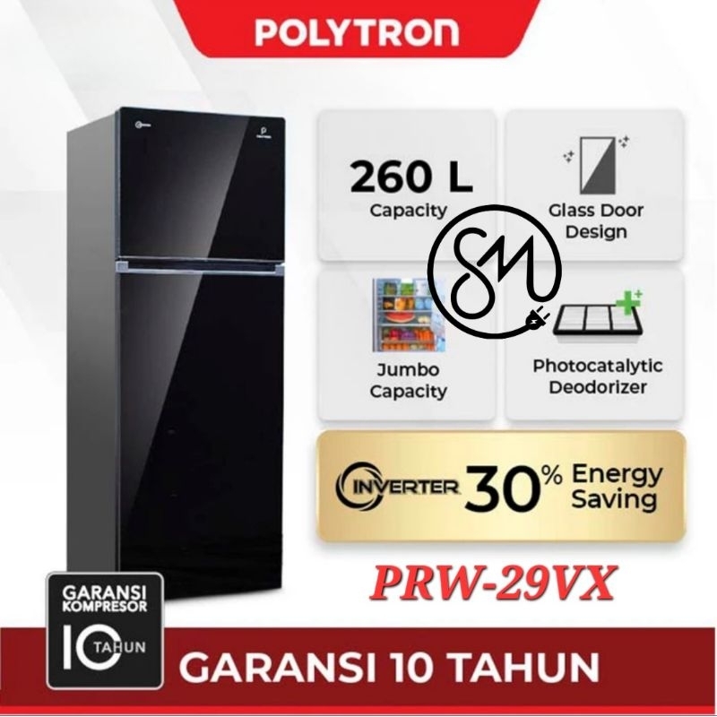 Kulkas Polytron 2 pintu PRW-29VX PRW29VX 260 Liter Belleza Inverter