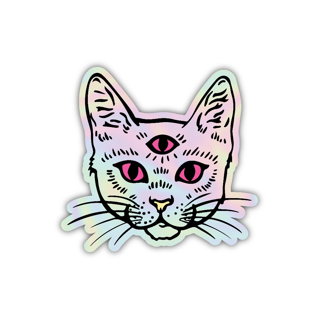 

Z136 sticker kucing mata tiga aesthetic, stiker hologram satuan