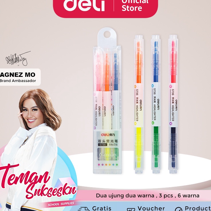 

imReady Stock Deli highlighter ujung 2 warna 3pcspak 6 warna S736 Y91