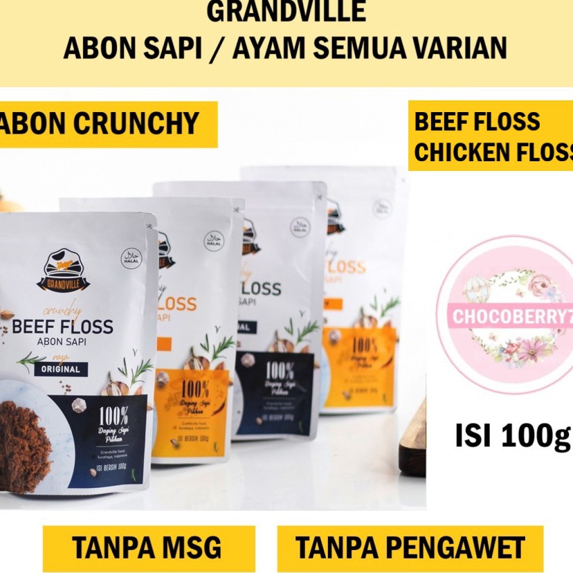 

v8 Terkini Grandville Abon Sapi Abon Ayam 1gr Crunchy Beef Floss Chicken Floss Fish Original Spicy W73