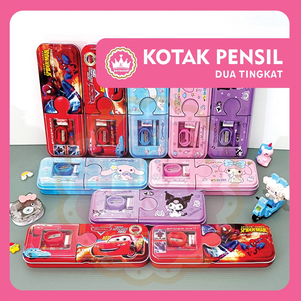 

Kotak Pensil Dua Tingkat Dapat Pensil Penggaris Penghapus Rautan | Bahan Kaleng Magnet Sekolah Anak