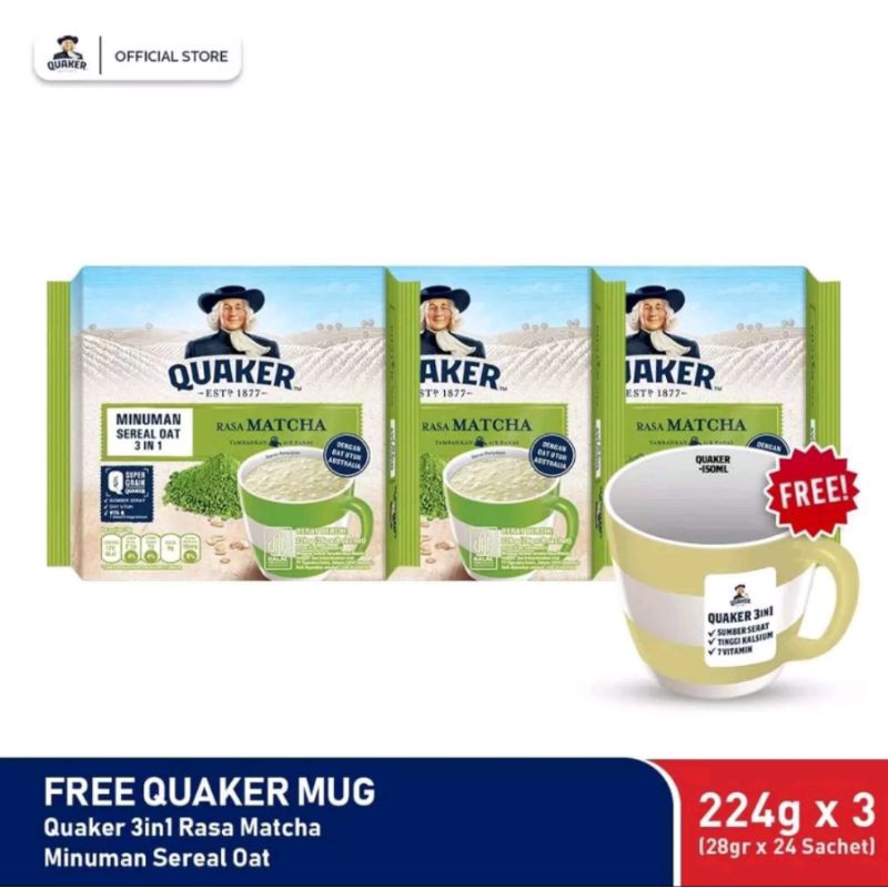 

Quaker 3in1 Matcha Triple Pack Free Mug - Minuman Sereal Oat
