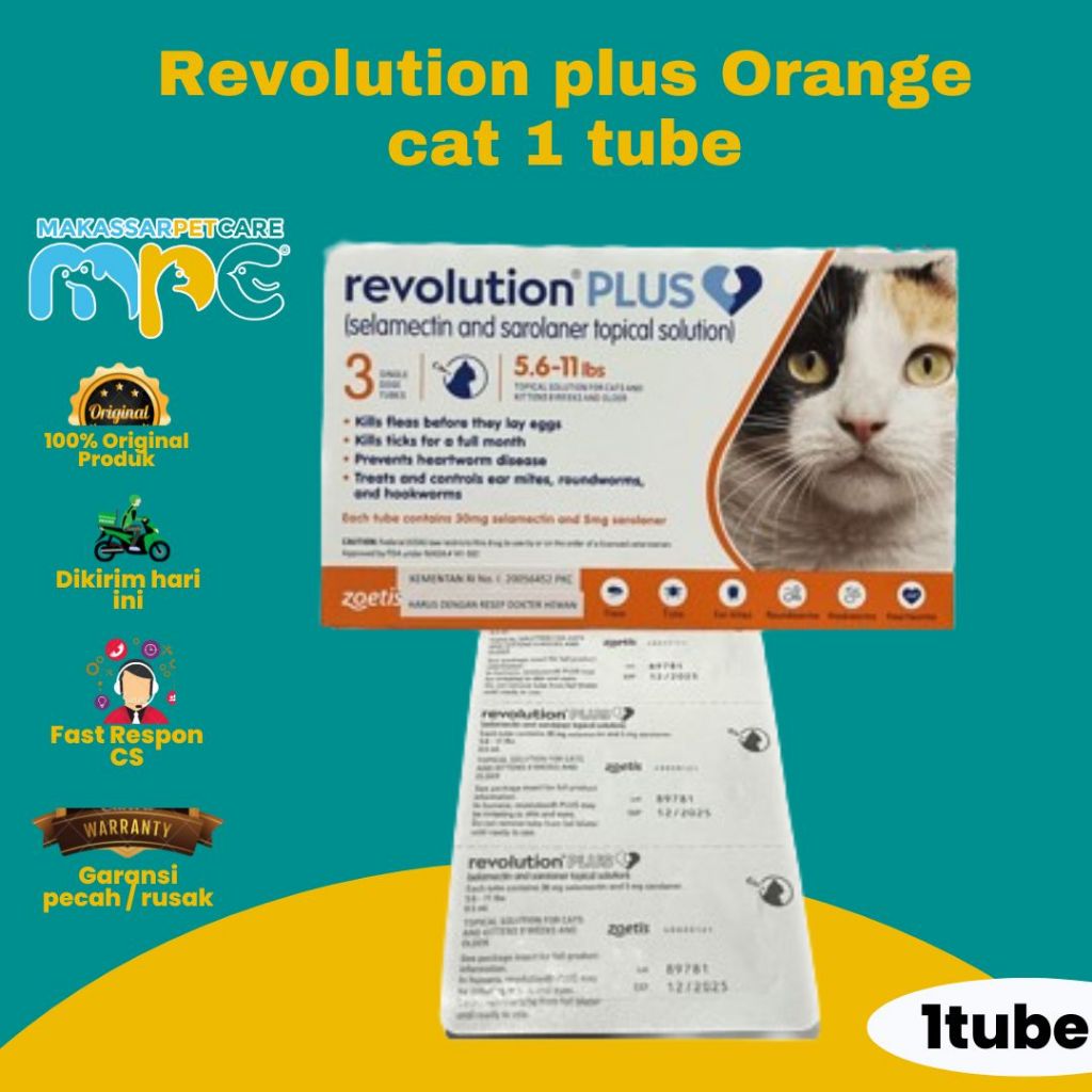 Tetes kutu revolution orange Revolution Cat Plus Orange 2.5 - 5 kg / Obat Kutu Kucing - 1 TUBE