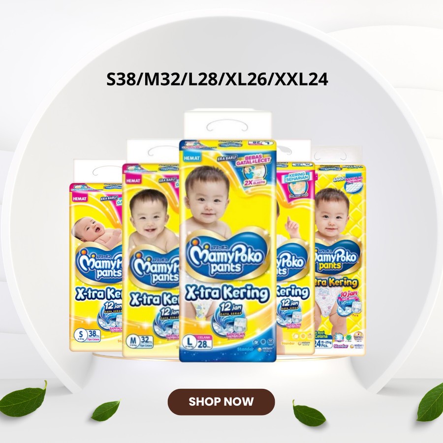 Mamypoko Pants XTRA Kering, Pampers Baby (4-8kg) S28/M32/L28/XL26