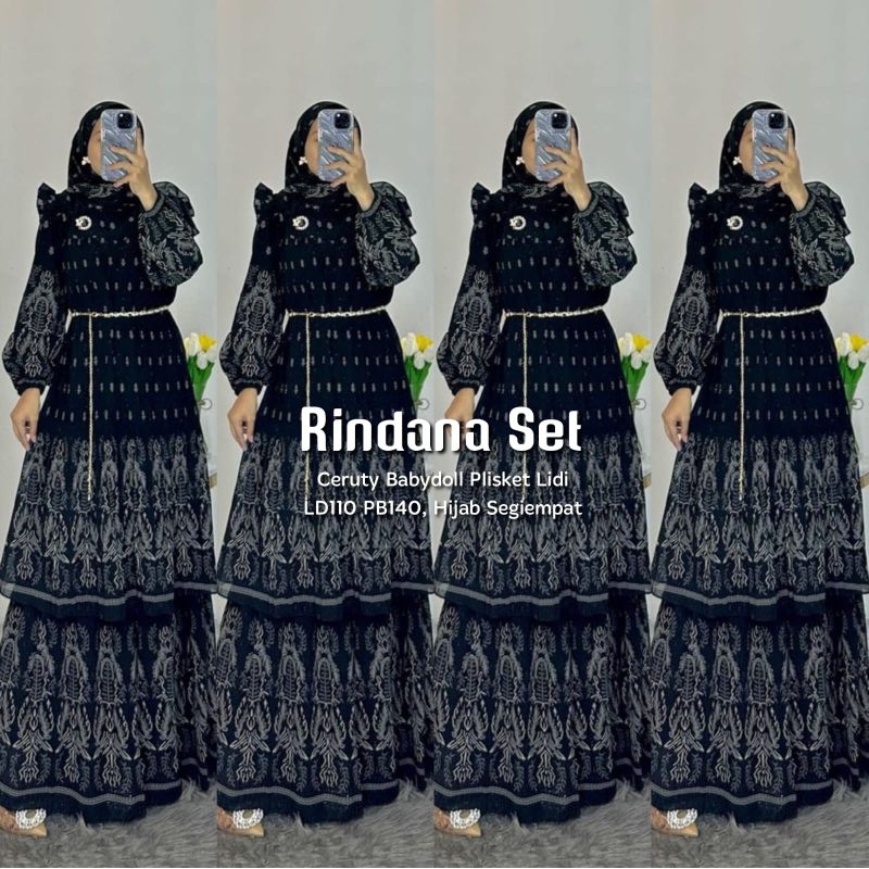 Rindana Dress Set Jilbab Baju Gamis Wanita Muslim Fashion Perempuan Dewasa Remaja Cewek Putri Ibu Mo