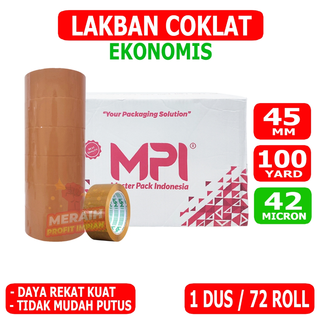 

1 DUS / 72 ROLL - Lakban Coklat Ekonomis 100 Yard - Lakban MPI 45 mm x 100 yard