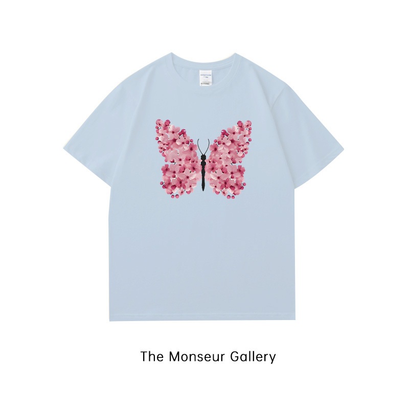 The Monseur Gallery kaos oversize wanita T-shirt Oversize kupu-kupu kelopak merah muda oversized t s