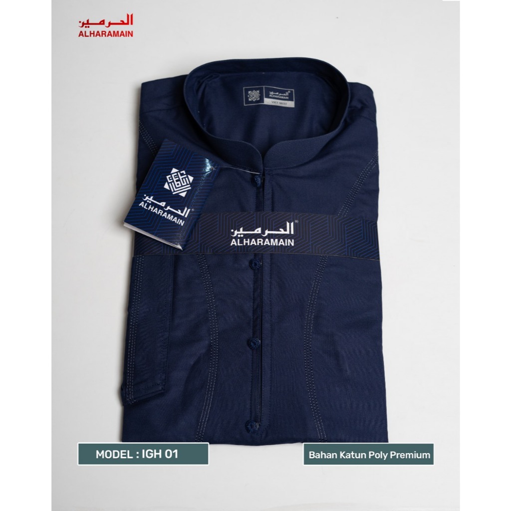 AL Haramain Jubah / Gamis Pria Dewasa Premium Resleting (IGH 001) | Navy | Biru Muda | Coklat Tua | Hijau Botol-Navy