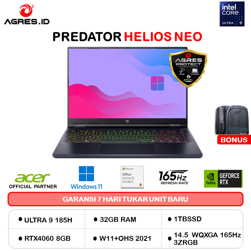 ACER PREDATOR HELIOS NEO 14 ULTRA 9 185H RTX 4060 8GB/ 32GB 1TB W11+OHS 14.5 WQXGA 165HZ 3ZRGB 3Y+AD