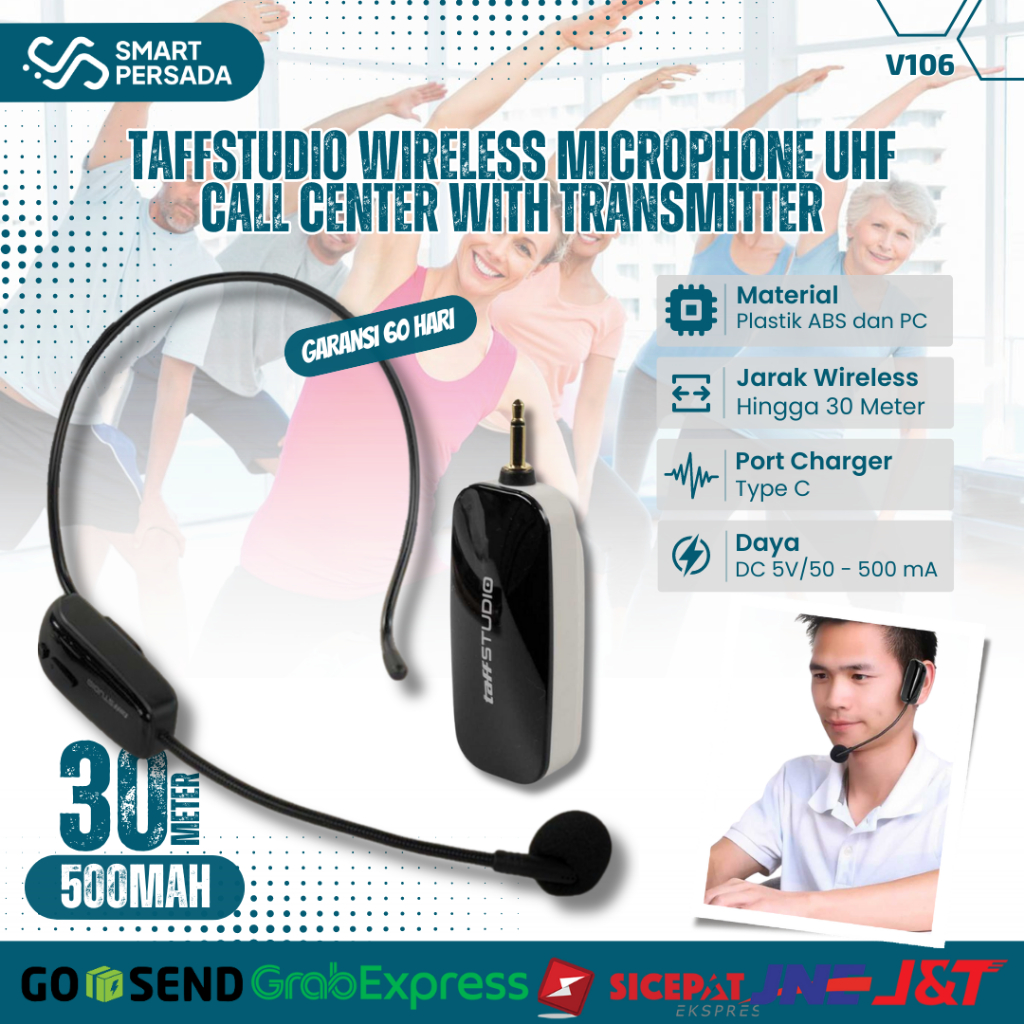 Klip On Mic Wireless Mikrofon Imam Masjid Bando Musholla Senam Tur Tour Guide Wireless UHF