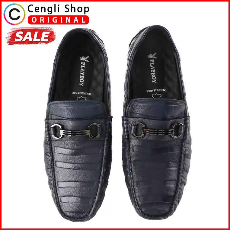 PLAYBOY SEPATU CASUAL SEMI FORMAL PRIA KULIT ORIGINAL BIRU NAVY PL46