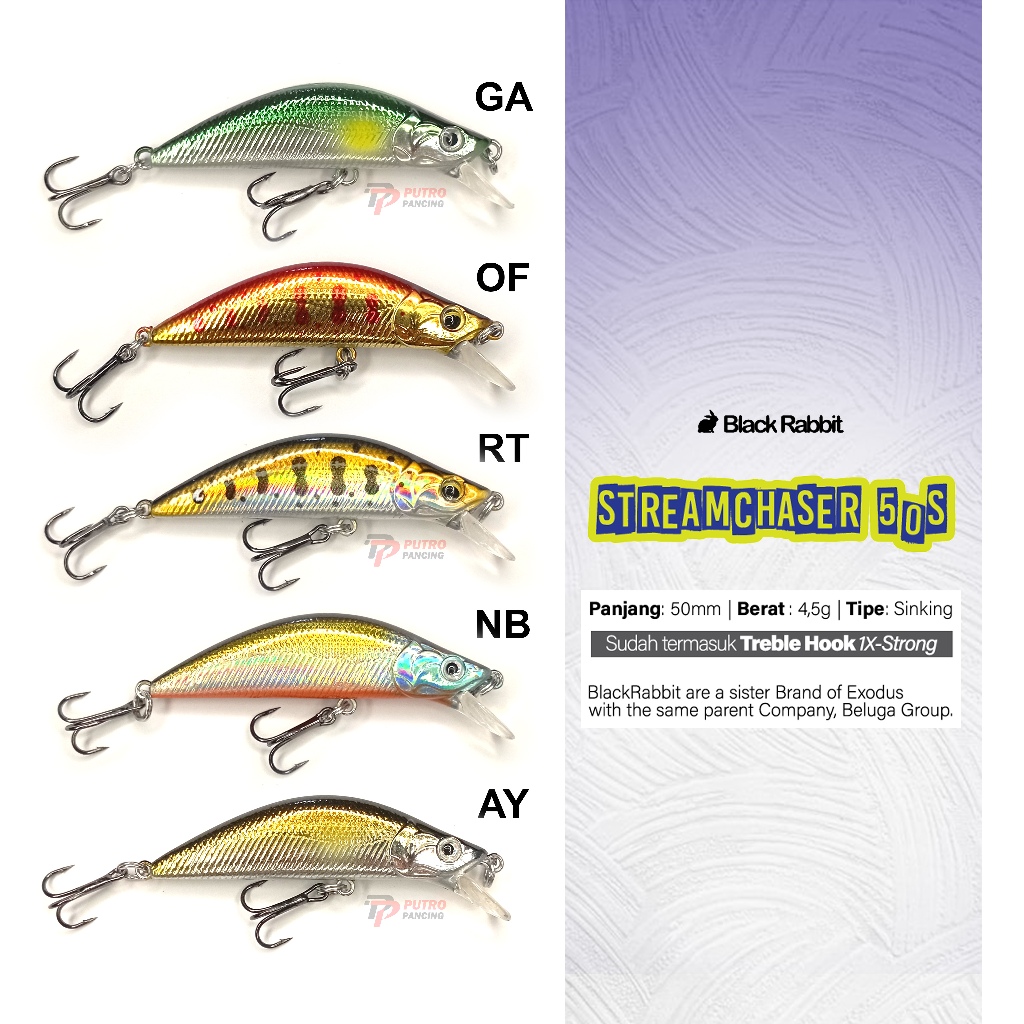 Lure STREAM CHASER 50S Minnow Sinking Black Rabbit Killer