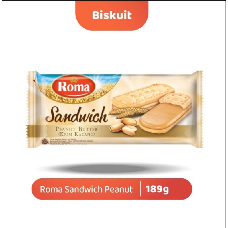 

roti Roma Sandwich 206 gr biskuit Roma Sandwich kacang coklat