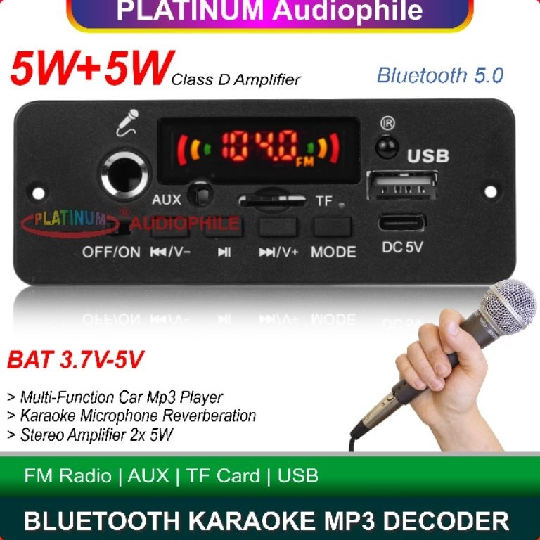 KODE H83V Modul Mp3 Bluetooth Amplifier Class D 2X 5W Digital Karaoke Microphone Echo MP3 Lossless D