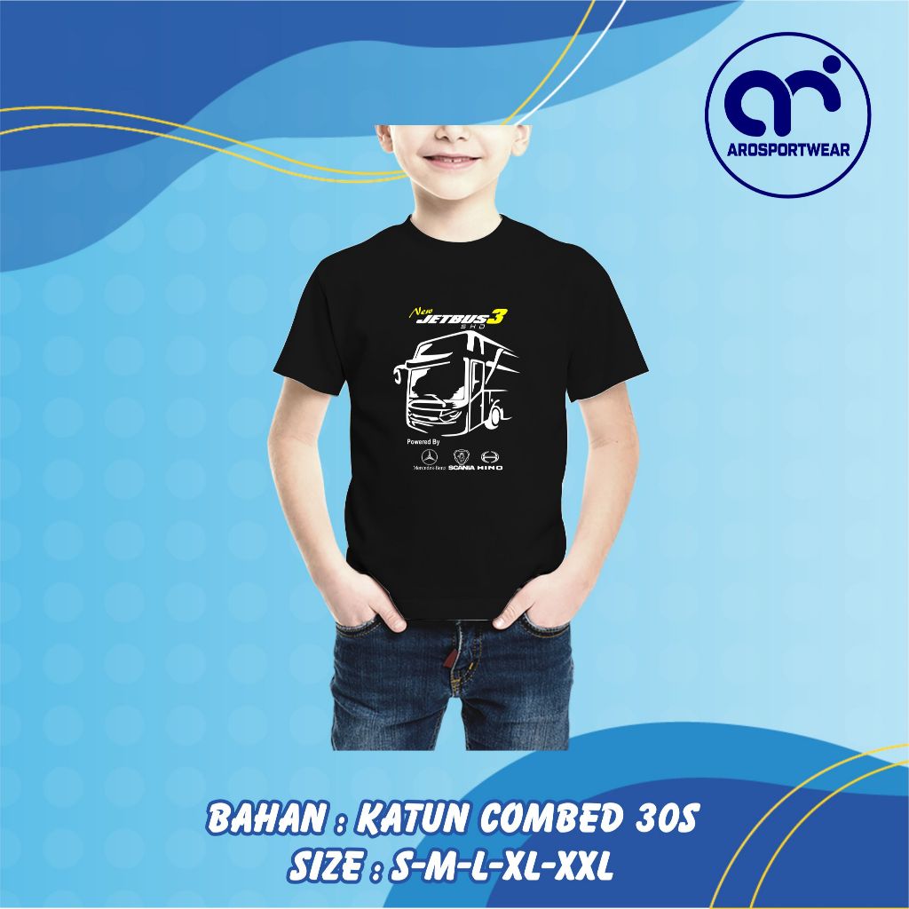 KAOS ANAK NEW JETBUS 3 SCANIA HINO MERCEDES KAOS ANAK BUS MANIA SABLON DTF Bahan Premium Bisa COD