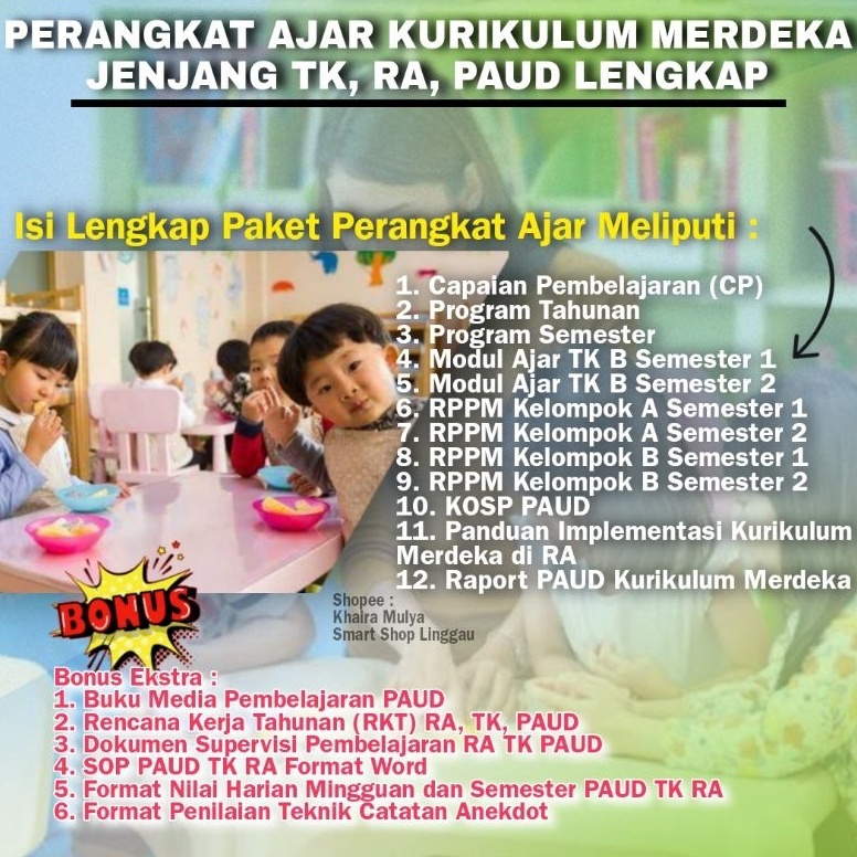

KODE B39J PERANGKAT AJAR KURIKULUM MERDEKA JENJANG TK RA PAUD LENGKAP