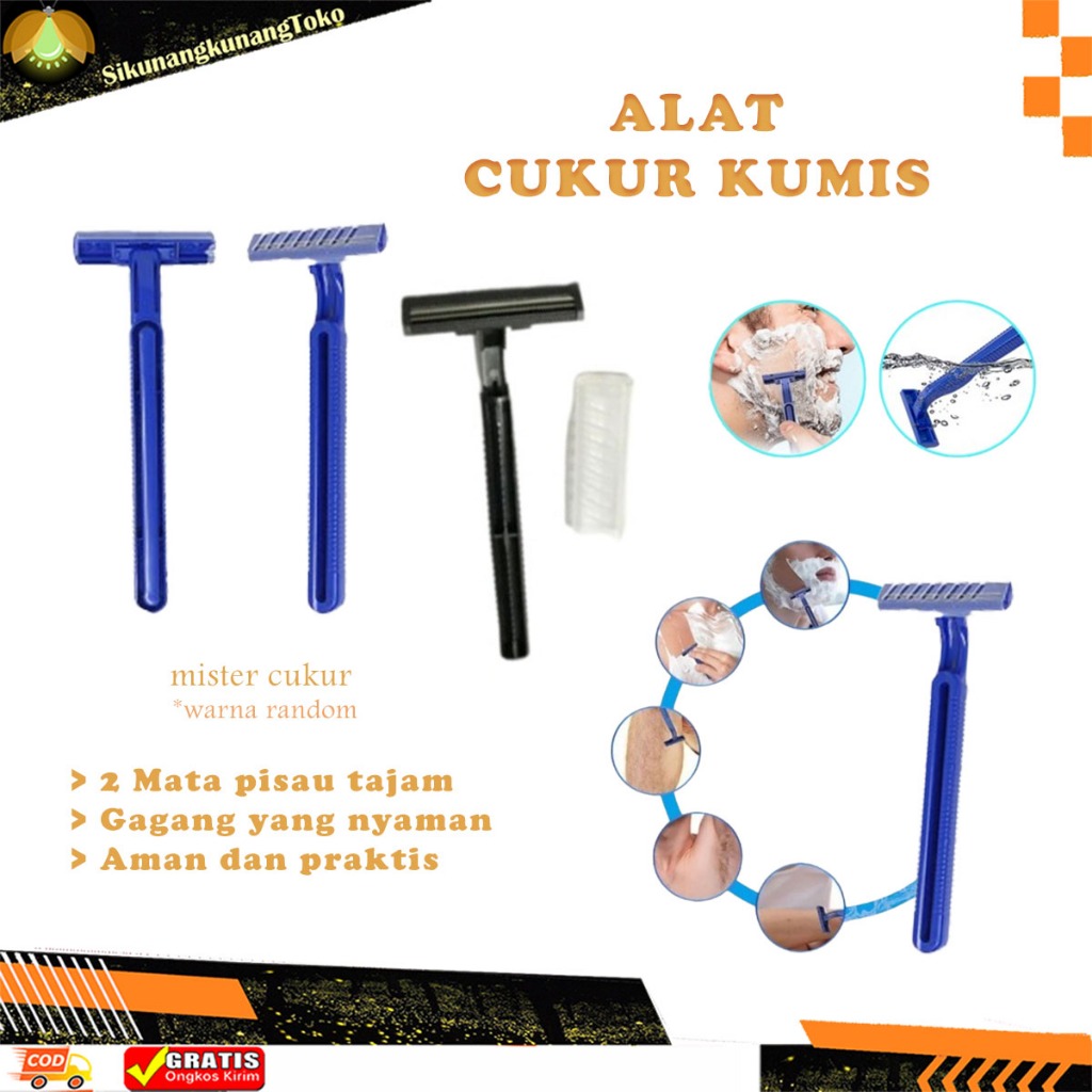(SKN) Alat Cukur Kumis dan Jenggot Biru 2 Mata Pisau / Silet Cukuran / Alat Kerik Potong Bulu Kemalu