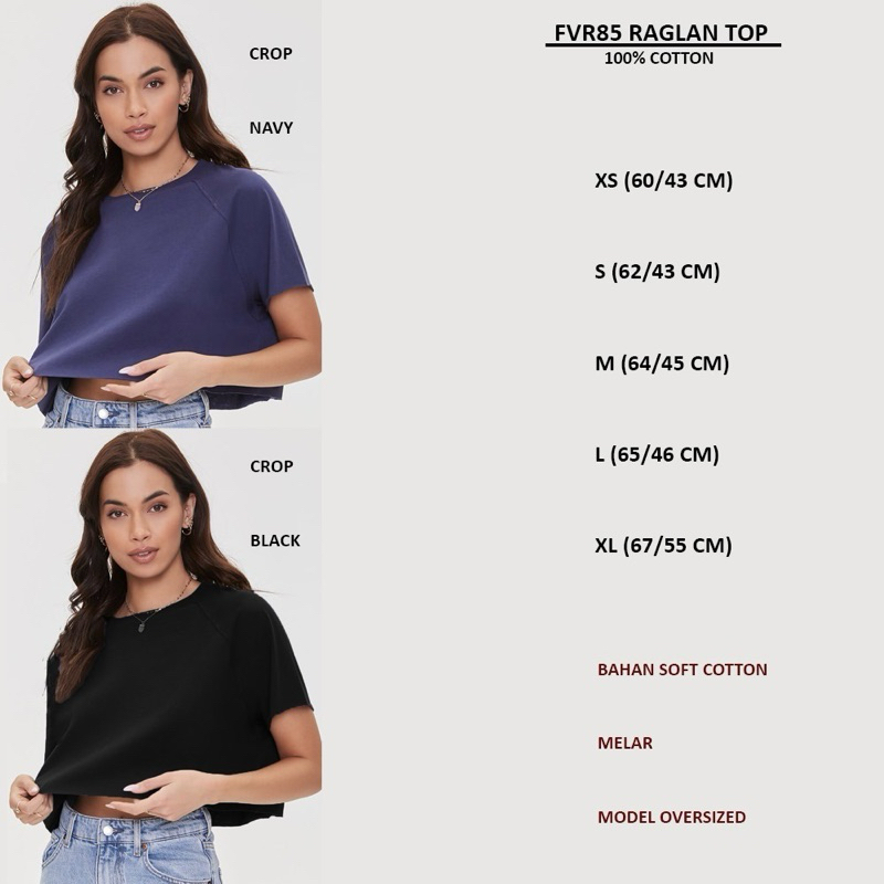 Kaos Crop Wanita Murah Lengan Pendek 85 Raglan Top 5 Warna