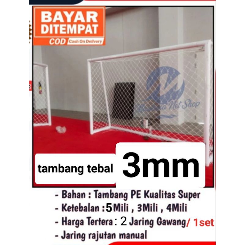jaring gawang futsal tali nilon 3mm/talisepatu 3mm