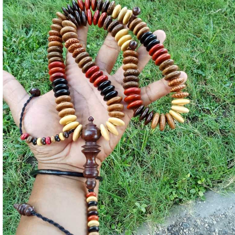 BARU - Tasbih kayu 99 butir kombinasi kayu langka model pipih jumbo 16mm tasbih mewah