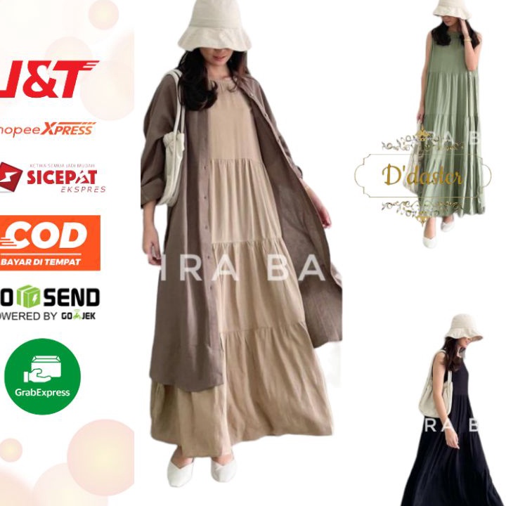 FSASH SALE Iner Dres Inner Dress Gamis Tanpa Lengan Busui Panjang Susun Polos Rayon Cotton Twill