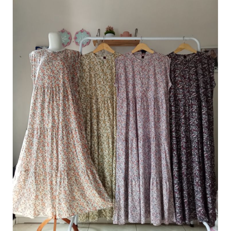 inner dress rayon motif bunga
