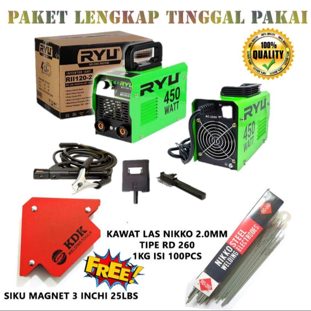 Paket RYU Mesin Las RII-120-2 RYU RII 120-2 Mesin Travo Las RII 120-2 450 watt IGBT inverter mma 120