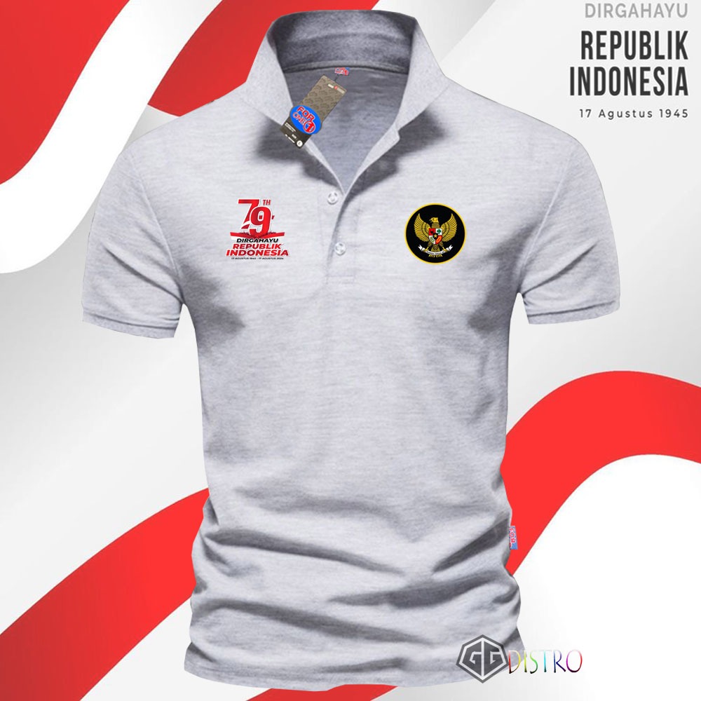 T-SHIRT POLO - Kaos Polo Kerah Lengan Pendek Kemerdekaan Garuda Bulat 01 HUT-RI KE 79 Tahun - 03 Pri