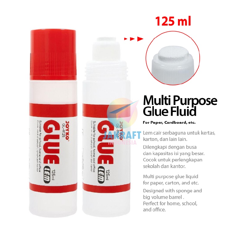 

BRAND 1 Pcs Lem Cair JOYKO GLR125 Paper Glue Kertas Kain Busa Prakarya Serbaguna 125 ml Bening Transparan