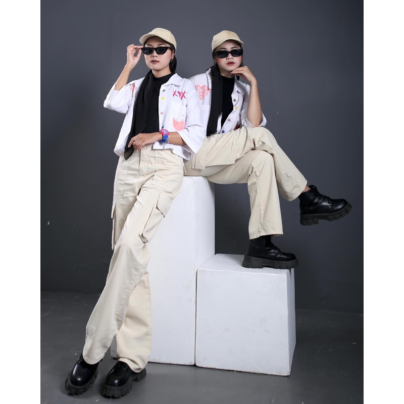 celana Cargo jeans wanita-ootd wanita terbaru-cargo jeans kekinian