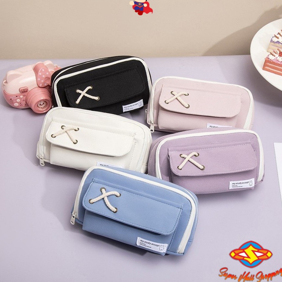 

Paling Popular SMS Tempat Pensil Model Pita Silang Kotak Pensil Tali Rami Ritsleting Ganda Bahan Kanvas Pouch Tempat Alat Tulis Perlengkapan Sekolah Kantor Dua Sisi Resleting