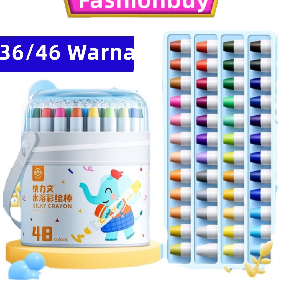 

Bestseller CODWashable Silky Crayon 36 48 Warna Colorful Bucket Krayon Mewarnai Alat Warna Set Anak Wipe and Clean