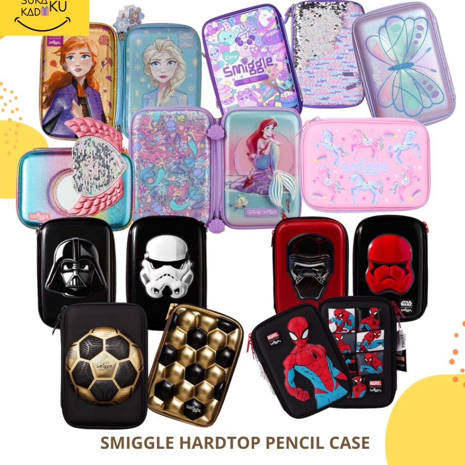 

SMIGGLE Hardtop Pencil Case 3D Seuquin Flutter Frozen Unicorn Star Wars Marvel Ariel Kotak Pensil