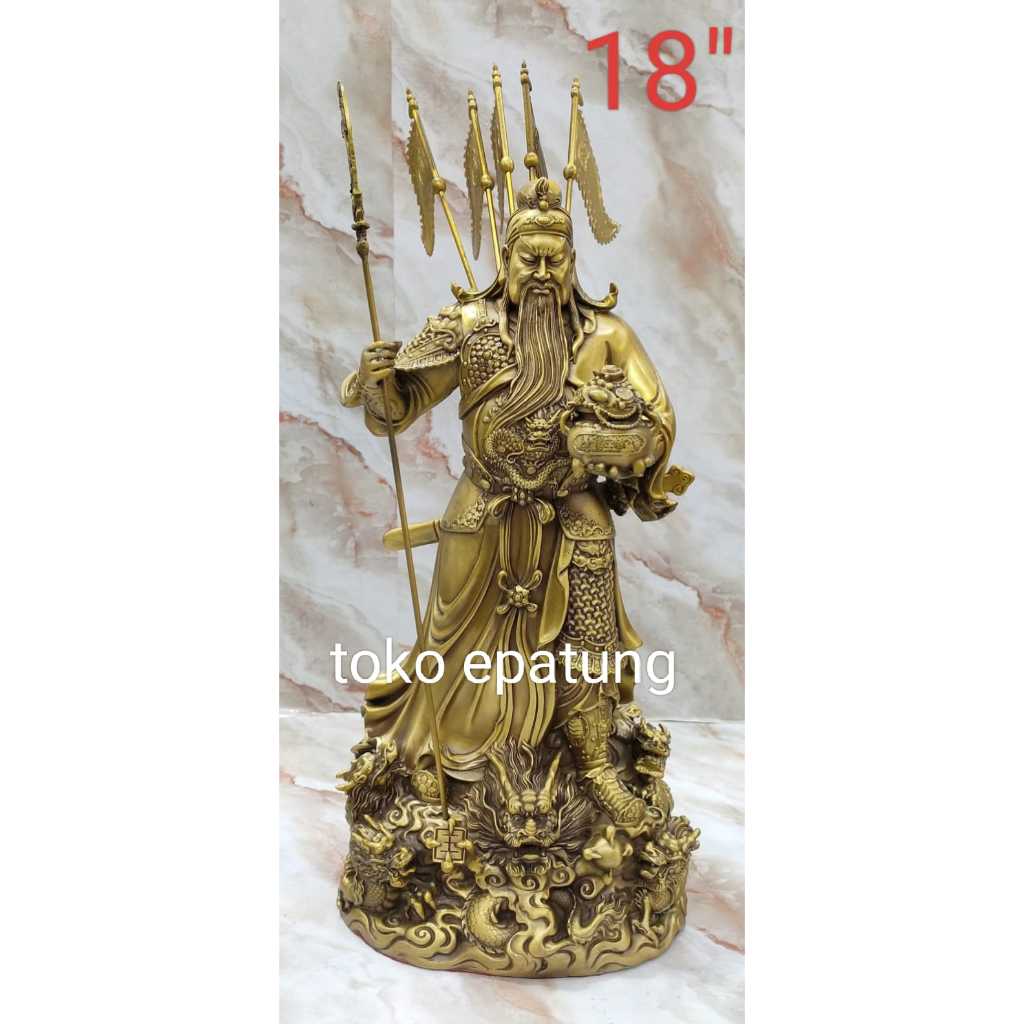 patung dewa kwan kung / kwan kong  - kuningan - 18 inch - m24