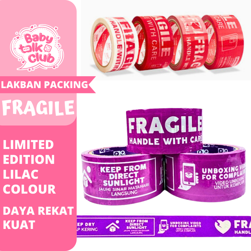 

Fragile Lakban Solasi 3in1 Keperluan Jualan Label Fragile Merah Lakban Unboxing Ungu Merah