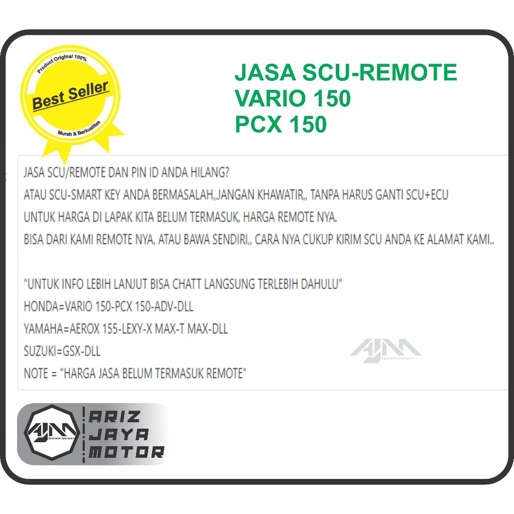 JASA BACA ID SCU-REMOTE-SMART KEY VARIO 150-PCX 150 PIN ID HILANG-TANPA GANTI SCU
