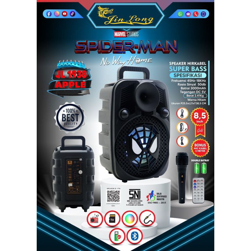 Speaker Jinlong JL-1938 apple speaker portable 8,5 inch  mic  wireless karaoke  super bass