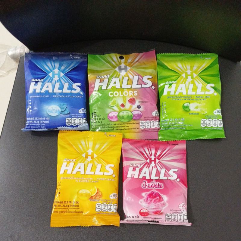 

Permen Halls Bungkusan made in Thailand rasa menthol, colors, lime isi 9pcs